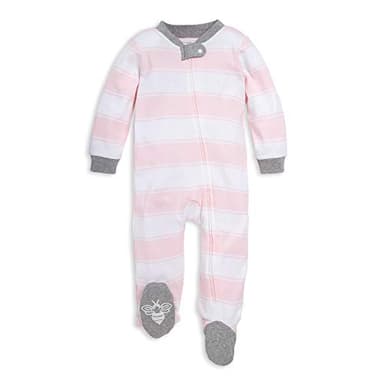 Burt's Bees Baby Baby Girl's Pajamas Sleep and Play, Soft 100% Organic Cotton One-Piece PJ with Non-Slip Bee Grip Footies, Newborn Essentials, Pink Rugby Stripe, 0-3 Months - Image 1
