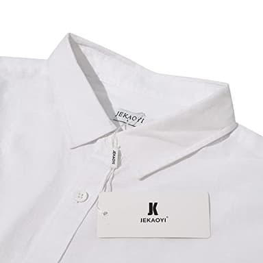 JEKAOYI Mens Casual Long Sleeve Cotton Linen Shirts Buttons Down Solid Plain Roll-Up Sleeve Summer Beach Shirts White - Image 5