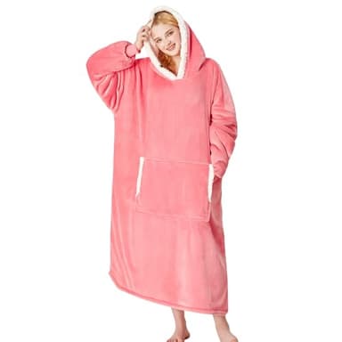 yescool Wearable Blanket Hoodie - Gifts for Women Her Girlfriend, Birthday Christmas Gifts For Mom, Oversized Flannel Sherpa Blanket Sweatshirt, One Size Fits All (Pink) - Image 1