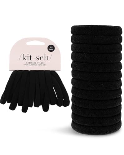Kitsch Nylon Hair Ties No Damage - Stretchable Elastics for Strong All-Day Hold, Ponytail Holders | Hair Accessories for Women & Girls - Black, 12 Pcs - Image 1