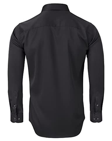 Alimens & Gentle Men's Dress Shirts Long Sleeve Wrinkle-Free Stretch Shirts Solid Formal Button Down Shirt with Pocket Black - Image 2