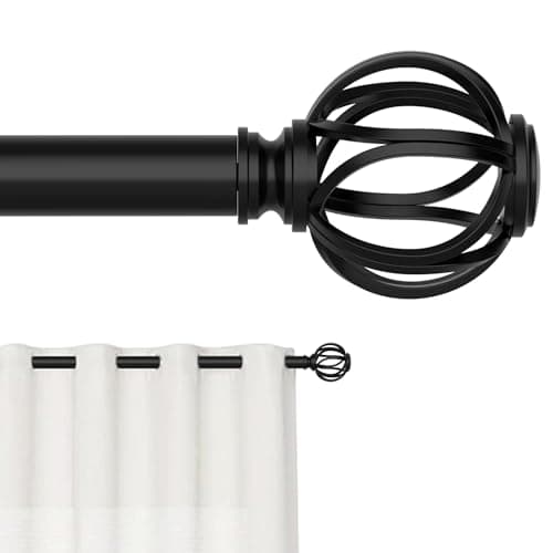 GXOACKJ 2 Pack Curtain Rods for Windows 48 to 84 (Max90) Inches,Black Adjustable 5/8 inch Curtain Rod for Bedroom, Small Decorative Drapery Rods with Twisted Cage Finals - Image 1