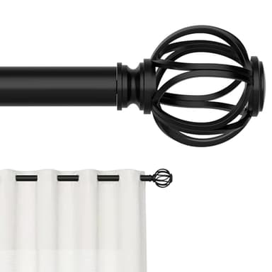 GXOACKJ 2 Pack Curtain Rods for Windows 48 to 84 (Max90) Inches,Black Adjustable 5/8 inch Curtain Rod for Bedroom, Small Decorative Drapery Rods with Twisted Cage Finals - Image 1