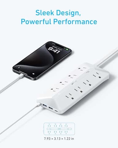 Anker Flat Plug Power Strip, 12-in-1 USB-C Power Strip with 8 AC, 2 USB-C, and 2 USB-A Ports, 5 feet Extension Cord, Slim Desk Charging Station, 900J Surge Protection, 35W Max for Home, Office, Dorm - Image 4