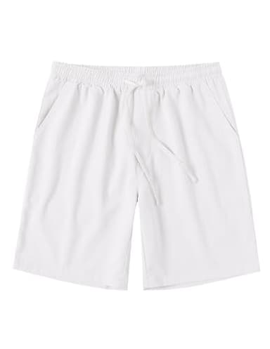 COOFANDY Men's Casual Shorts Lightweight Summer Beach Shorts Elastic Waist Drawstring Linen Short with Pockets White - Image 7