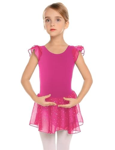 Arshiner Ballet Leotards for Girls Ballet Leotard with Skirt Toddler Flutter Sleeve Dance Dress Rose Red 2-3T - Image 2