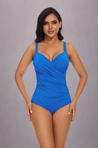Aqua Regina Plus Size Swimsuit for Women One Piece Bathing Suit Ruched Tummy Control Adjustable Swimwear(Blue,XL) - Image 8