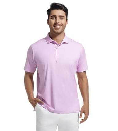 Alex Vando Mens Golf Shirt Moisture Wicking Classic Print Golf Shirts for Men,Pink Dots,L - Image 3