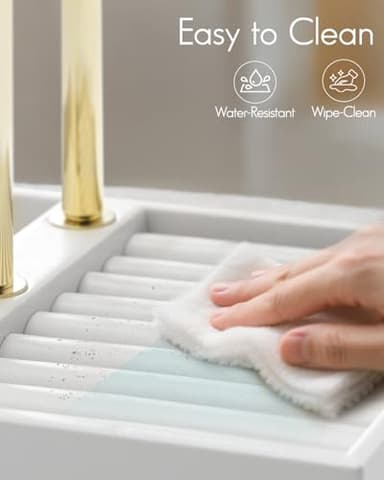 Vlando 3 Tier Jewelry Stand Organizer with Tary, Leather Jewelry Holder Display for Women, Gold Jewlery Holder Display for Necklace, Earring, Bracelet, Rings - White - Image 3