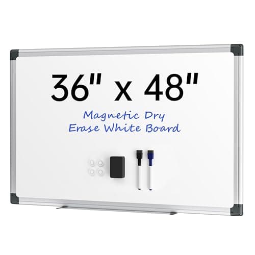 VUSIGN 48" x 36" Large Magnetic Whiteboard for Wall, Dry Erase Board with Silver Frame, Wall Mounted White Board for Classroom, Office, Home – Includes Markers, Magnets & Eraser - Image 1