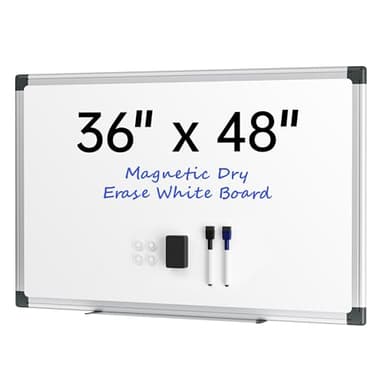 VUSIGN 48" x 36" Large Magnetic Whiteboard for Wall, Dry Erase Board with Silver Frame, Wall Mounted White Board for Classroom, Office, Home – Includes Markers, Magnets & Eraser - Image 1