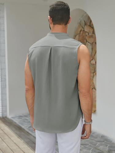hawalili Men's Button Down Sleeveless Shirts Summer Beach Tank Tops Casual Textured Tank T-Shirt Dark Gray - Image 4