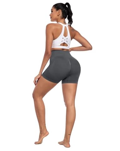 CHRLEISURE Women's 4 Packs Workout Gym Shorts, High Waisted Butt Lifting Scrunch Butt Seamless Booty Shorts(Black,Black,DGray,LGray,XL) - Image 5