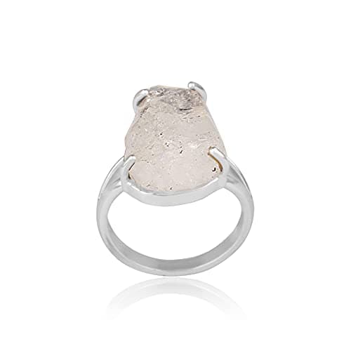Raw Herkimer Diamond Ring with 925 Sterling Silver Four Prong Set Ring for Girl Women (6) - Image 1