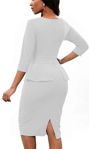 Church Dress for Womens Back Zipped Work Office Business Party Bodycon Pencil Dress White XXX-Large - Image 3