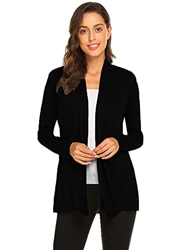 Newchoice Women's Dressy Casual Lightweight Cardigans Long Sleeve Flowy Soft Drape Open Front Cardigan Sweaters (Black, XL) - Image 1