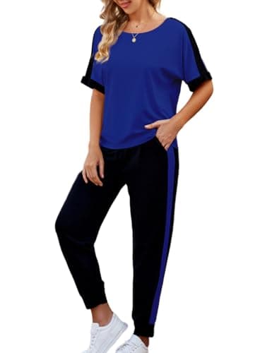 VIMPUNEC Women 2 Piece Outfits Summer Casual Lounge Sets Soft Sweatsuits Trendy Matching Sets Royal Blue XL - Image 1