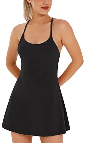 Womens Tennis Dress, Athletic Dress with Built-in Bra & Shorts Pockets Summer Dresses for Women Golf Outfits for Workout Black - Image 1
