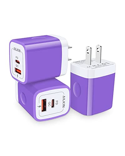 USB C Wall Charger, AILKIN 3Pcs 20W PD + QC3.0 USBC Charger Block Super Fast Power Output Rapid Charging Box Wall Plug Cube for Apple iPhone, Samsung Galaxy, Motorola, LG, Google Pixel - Purple - Image 1
