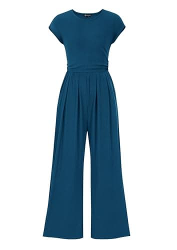 PRETTYGARDEN Summer Jumpsuits for Women Dressy 2025 Ribbed Cap Sleeve Wide Leg Pants Rompers Elegant Casual One Piece Outfits (Lake Blue,Medium) - Image 1
