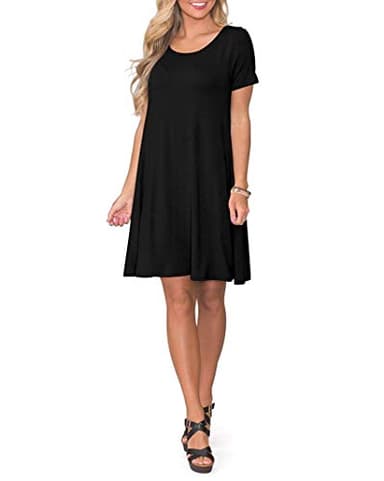 WNEEDU Women's Summer Casual T Shirt Dresses Short Sleeve Swing Dress with Pockets (XL,Black) - Image 5