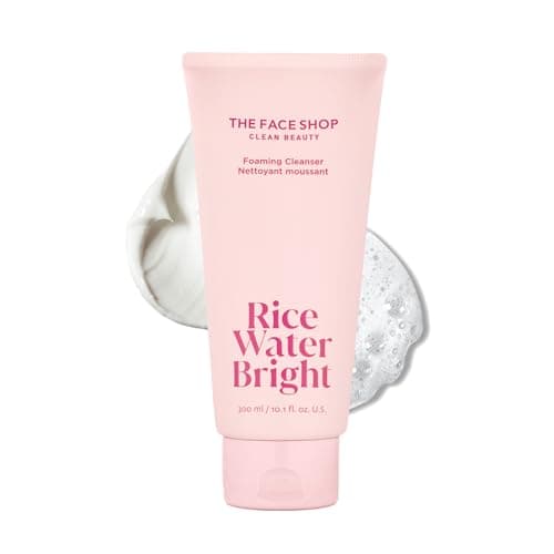 The Face Shop Rice Water Bright Foaming Facial Cleanser with Ceramide, Gentle Face Wash for Hydrating & Moisturizing, Vegan Face Cleanser, Makeup Remover, Korean Skin Care for All Skin Types, 300ml - Image 1
