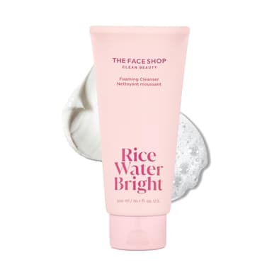 The Face Shop Rice Water Bright Foaming Facial Cleanser with Ceramide, Gentle Face Wash for Hydrating & Moisturizing, Vegan Face Cleanser, Makeup Remover, Korean Skin Care for All Skin Types, 300ml - Image 1