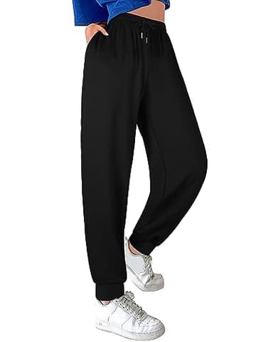 ASIMOON Womens Yoga Pants Pockets Loose Lightweight Stretch Lounge Sweatpants Comfy Drawstring Workout Jogging Pants Black - Image 1