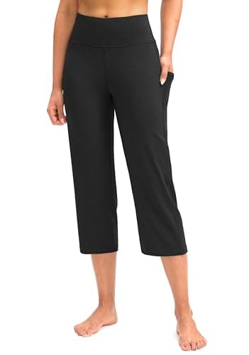 G Gradual Capri Pants for Women High Waist Workout Yoga Pants with Pockets Tummy Control Leggings Crop Straight Pants(Black,M) - Image 1