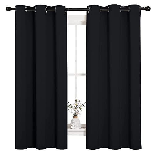 NICETOWN Halloween Pitch Black Solid Thermal Insulated Grommet Blackout Curtains/Drapes for Bedroom Window (2 Panels, 42 inches Wide by 63 inches Long, Black) - Image 1