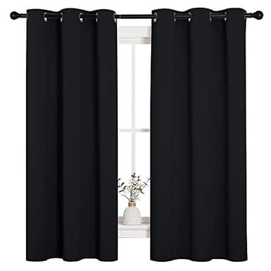 NICETOWN Halloween Pitch Black Solid Thermal Insulated Grommet Blackout Curtains/Drapes for Bedroom Window (2 Panels, 42 inches Wide by 63 inches Long, Black) - Image 1