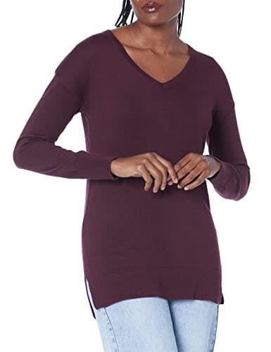 Amazon Essentials Women's Lightweight Long-Sleeve V-Neck Tunic Sweater (Available in Plus Size), Burgundy, Medium - Image 1