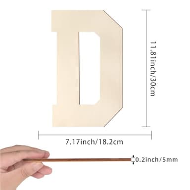 Wooden Letters 12 Inch, Large Wooden Letter D Shape Cutout Big Unfinished Vintage Sports Varsity Style Wood Alphabet Letters for Wall Decor Nursery Name Painting Crafts Party Room Home Decoration - Image 2