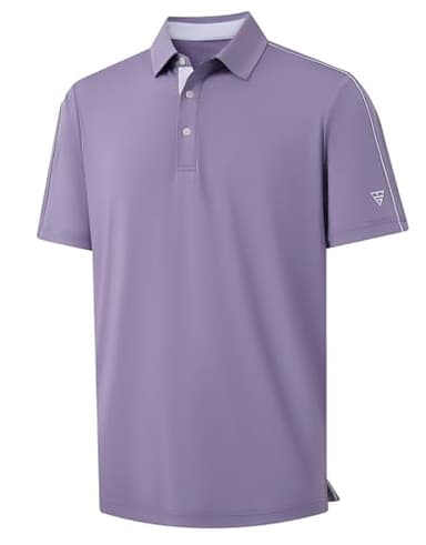 M MAELREG Men's Golf Shirts Dry Fit Short Sleeve Moisture Wicking Solid Performance Collared Polo Shirts for Men Lavender - Image 1