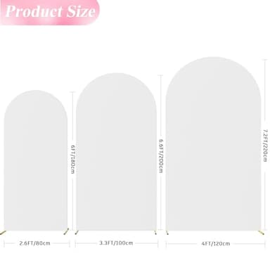 Wokceer Wedding Arch Cover (7.2FT, 6.6FT, 6FT) Set of 3 Spandex Fitted Wedding Arch Stand Covers for Round Top Chiara Arch Backdrop Stands Cover for Birthday Party Ceremony Banquet Decor White - Image 3