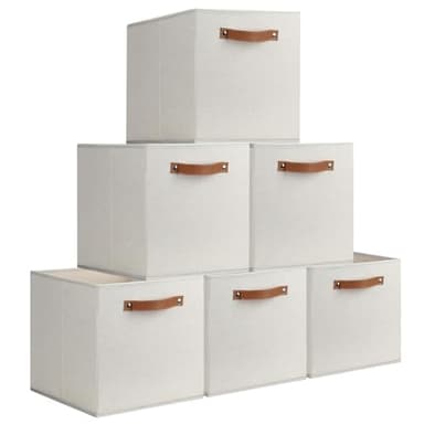 Large Storage Cubes, 6 Pack Collapsible Cube Storage Bins With Handles for Organizing, Beige Fabric Closet Organizers Box for Playroom, Office, Dorm Home Organization and Storage Beige 11"x 11" - Image 8