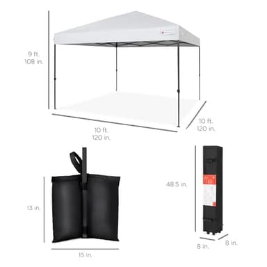 Best Choice Products 10x10ft 1-Person Setup Pop Up Canopy Tent Instant Portable Shelter w/ 1-Button Push, Case, 4 Weight Bags - White - Image 9