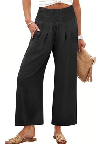 ANRABESS Womens Pants Wide Leg High Waisted Palazzo Pants Summer Flowy Beach Lounge Casual Trousers with Pockets Black XX-Large - Image 1
