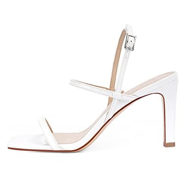 Modatope Strappy White High Heel Open Toe Ankle Strap Heeled Sandals Square Toe Summer Sandals for Women Size 8 - Image 2