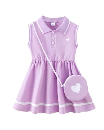 4T Girl Clothes 5T Little Girls Clothes Summer Sporty Sleeveless Ruffle Dress Toddler Outfits Set Purple Polo Casual Dresses for Kids Girl Clothes - Image 1