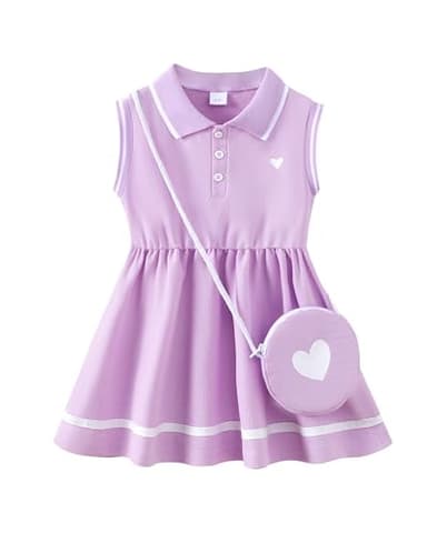4T Girl Clothes 5T Little Girls Clothes Summer Sporty Sleeveless Ruffle Dress Toddler Outfits Set Purple Polo Casual Dresses for Kids Girl Clothes - Image 1
