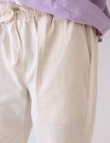 COOFANDY Men Linen Yoga Beach Cool Long Pants Stretchy Drawstring Waist Trousers,Straight - Image 4