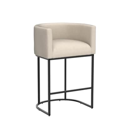 LUE BONA 27" H Counter Height Bar Stools Set of 2, Modern Barrel Counter Stools with Backrest and Arms, Black Metal Frames, Linen Fabric Upholstered Accent Barstools for Kitchen Island, Linen Color - Image 4