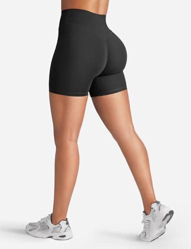 YEOREO Women's Biker Shorts 4.5" / 6" Workout Gym Shorts Craze High Waist Tummy Control Hidden Scrunch Running Yoga Black S - Image 3