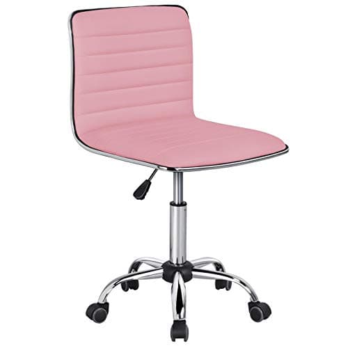Yaheetech Pink Low Back PU Leather Ribbed Armless Office Chair, Ergonomic Swivel Task Chair with Wheels for Women - Image 1