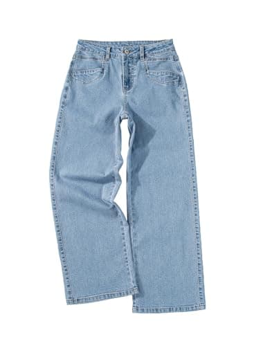 Sidefeel Wide Leg Jeans for Women High Waisted Stretchy Jeans Straight Leg Zimbaplatinum Ankle Denim Pants with Slant Pockets Light Blue Size 12 - Image 5