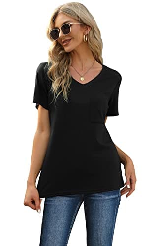 RUBZOOF Women's Short Sleeve 2 Piece Pajama Sets V-Neck Casual Summer Lounge Sets Black S - Image 4