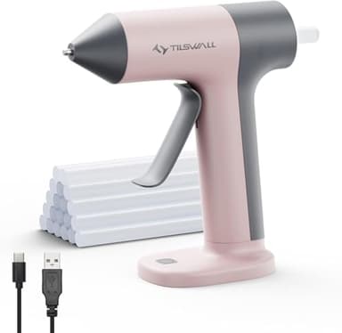 Tilswall Cordless Hot Glue Gun, 30s Fast Preheating with 2Ah Built-in Battery, Hot Melt Glue Gun with 20pcs Premius Glue Sticks, Smart Power-Off, USB-C Inputs Suitable for DIY Craft, Home Repaire Pink - Image 2