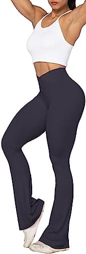 Sunzel Flare Leggings, Crossover Yoga Pants with Tummy Control, High-Waisted and Wide Leg, 30" Inseam, Graphite Large - Image 7