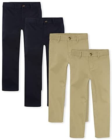 The Children's Place Boys' Stretch Chino Pants, Flax/New Navy 4-Pack, 4 - Image 1